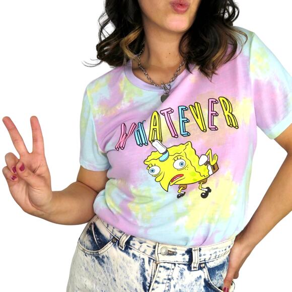 Spongebob Pastel Tie Dye Graphic T-Shirt Baby Tee - Picture 1 of 5